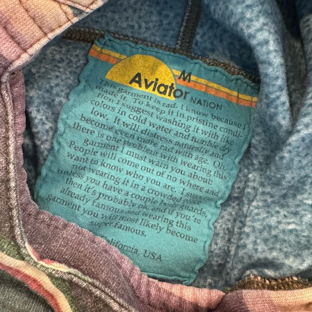 Aviator Nation Teal and Pink Striped Hoodie - Picture 4 of 4